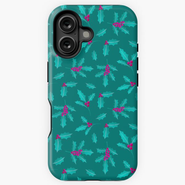 Item preview, Turquoise holly on green background designed and sold by marielorestudio.