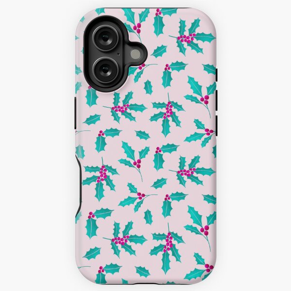 Item preview, Turquoise holly on light pink background designed and sold by marielorestudio.