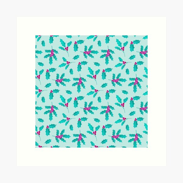 Item preview, Turquoise holly on mint background designed and sold by marielorestudio.