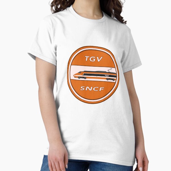 Vista previa del artículo con la obra «Tren de alta velocidad TGV naranja, distintivo SNCF TGV Sud-Est», diseñado y vendido por JonesyDave.