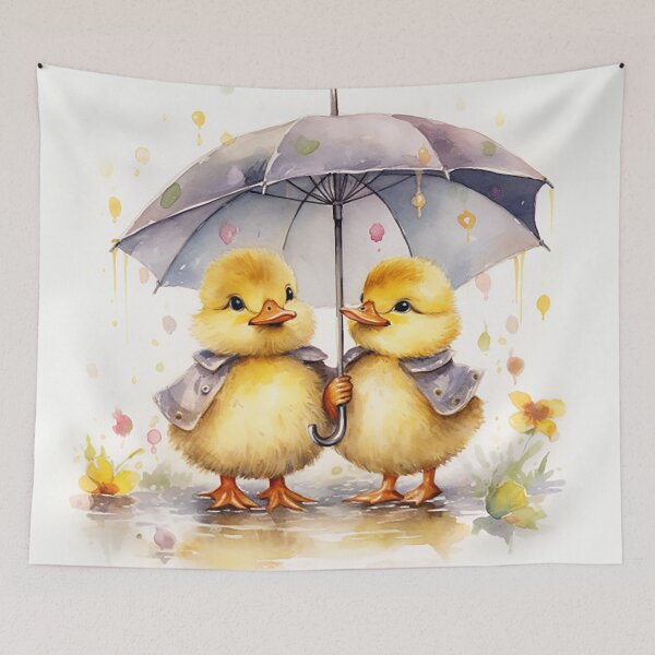 Item preview, Puddle Dance - Cheerful Ducklings with Colorful Umbrellas designed and sold by PaintbrushPlace.