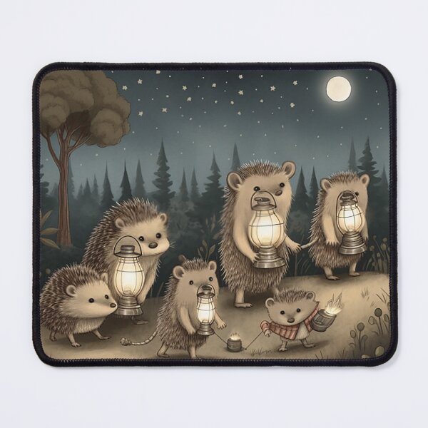 Item preview, Starry Night Adventure - Whimsical Hedgehogs with Lanterns Under the Moonlight designed and sold by PaintbrushPlace.