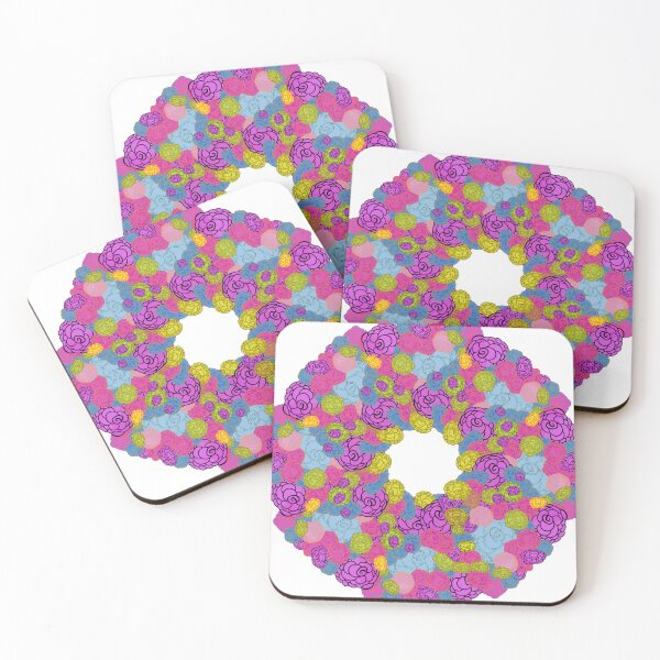 Item preview, Circular Hand-Drawn Roses Pattern - Pink, Blue, and Yellow Roses designed and sold by Victoria Rose.