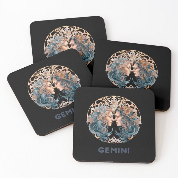 Item preview, Blue and Copper Gemini Zodiac - Horescope/SunSign Theme  on black background designed and sold by CosmicNook1.