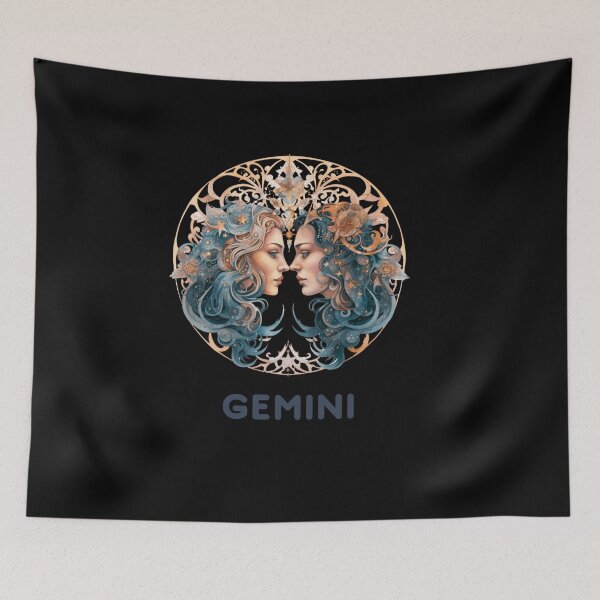 Item preview, Blue and Copper Gemini Zodiac - Horescope/SunSign Theme  on black background designed and sold by CosmicNook1.