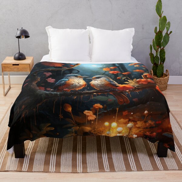 Item preview, Mystic Morning Serenade - Blue Birds in Misty Forest Painting designed and sold by SlayerOfKings.