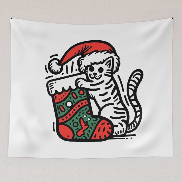 Item preview, Cat Christmas Stocking Playful Cat Waiting for Gifts designed and sold by sharon1210.