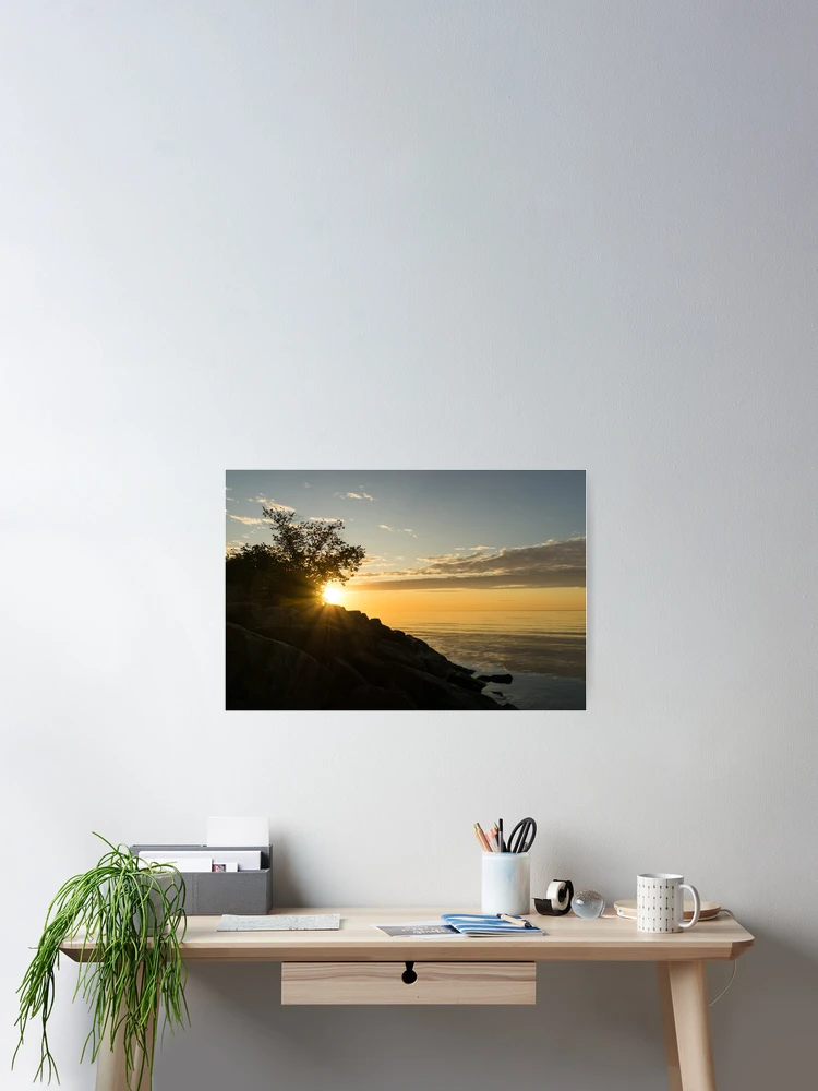 Thumbnail 2 of 3, Poster, September Morning - Rough Riprap Rocks and Sunbeams designed and sold by Georgia Mizuleva.