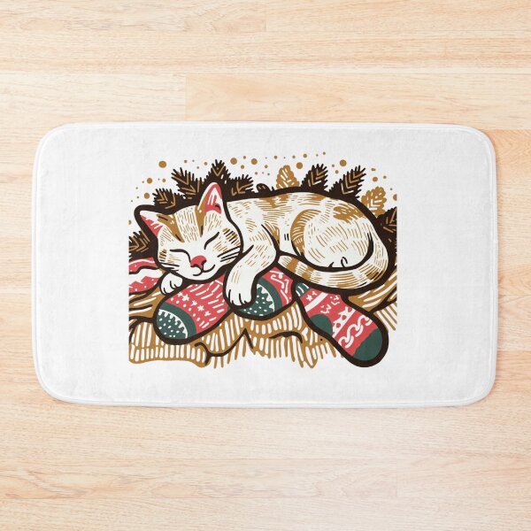 Item preview, Sleeping Cat with Christmas Stocking Waiting for Gifts designed and sold by sharon1210.