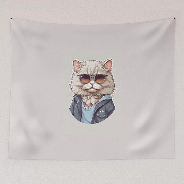 Item preview, persian cat wearing sunglasses and blue jacket designed and sold by HOMETOWN86.