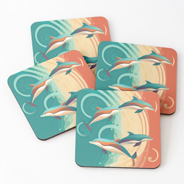 Item preview, Cute majestic dolphins jump out of the water designed and sold by WallGemsArt.