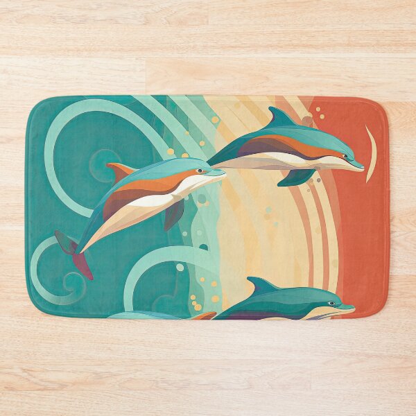 Item preview, Cute majestic dolphins jump out of the water designed and sold by WallGemsArt.