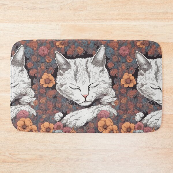 Item preview, Chilling Sleepy white Cat colorful with flowers designed and sold by Catophile.