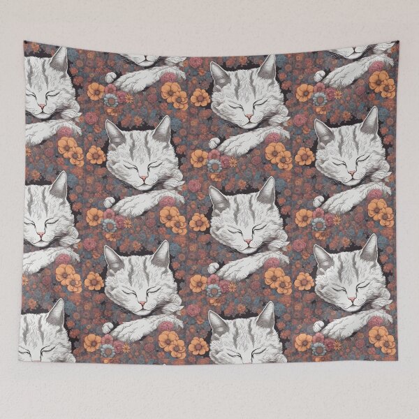 Item preview, Chilling Sleepy white Cat colorful with flowers designed and sold by Catophile.