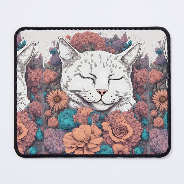 Item preview, Sleeping Cat drowning in colourful flowers designed and sold by Catophile.