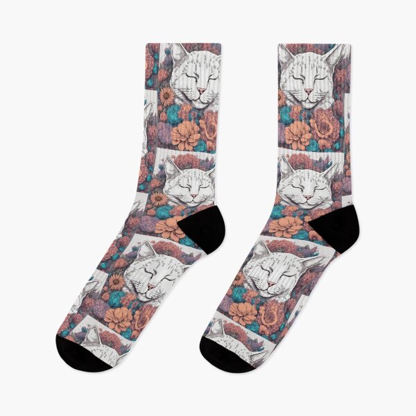 Item preview, Sleeping Cat drowning in colourful flowers designed and sold by Catophile.