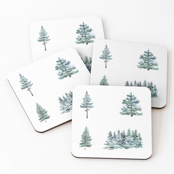 Item preview, Snow-kissed Pine Quartet: Watercolor Winter Set designed and sold by EmeraldeaDesign.