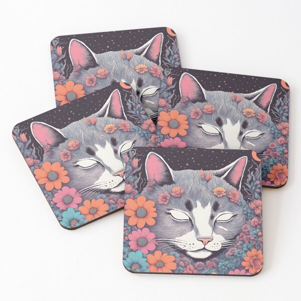 Item preview, bla,nk eyes lucid dreams Cat with Floral designed and sold by Catophile.