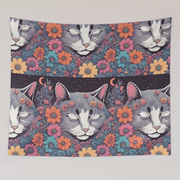 Item preview, bla,nk eyes lucid dreams Cat with Floral designed and sold by Catophile.