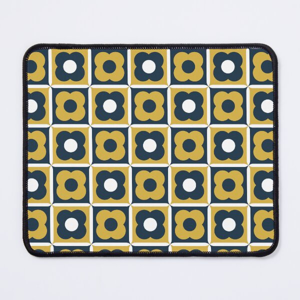 Item preview, Retro Floral Checker Pattern Navy, Mustard Yellow designed and sold by trdstudio.