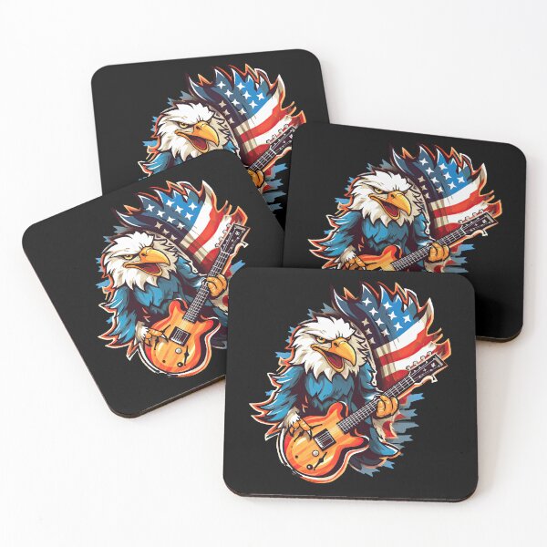 Item preview, A patriotic eagle plays the guitar in front of the USA flag designed and sold by WallGemsArt.