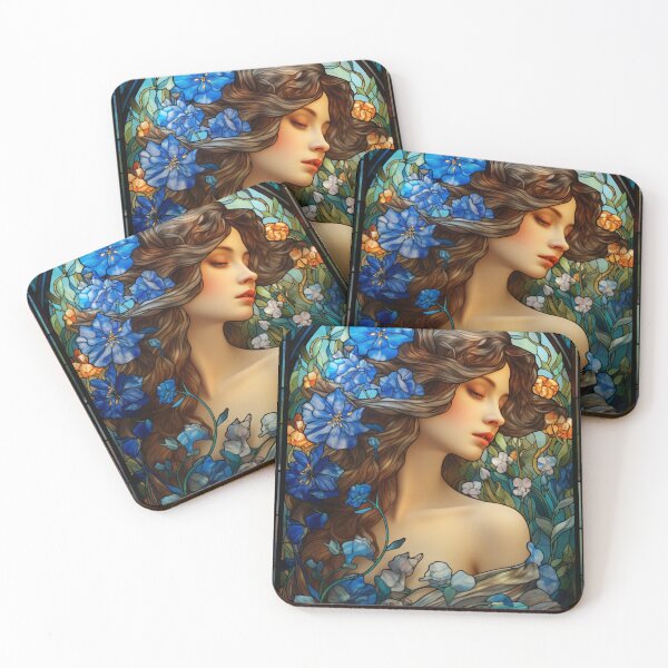 Item preview, Woman with Cornflowers in her hair - Art Nouveau Style designed and sold by ArtNouveauChic.