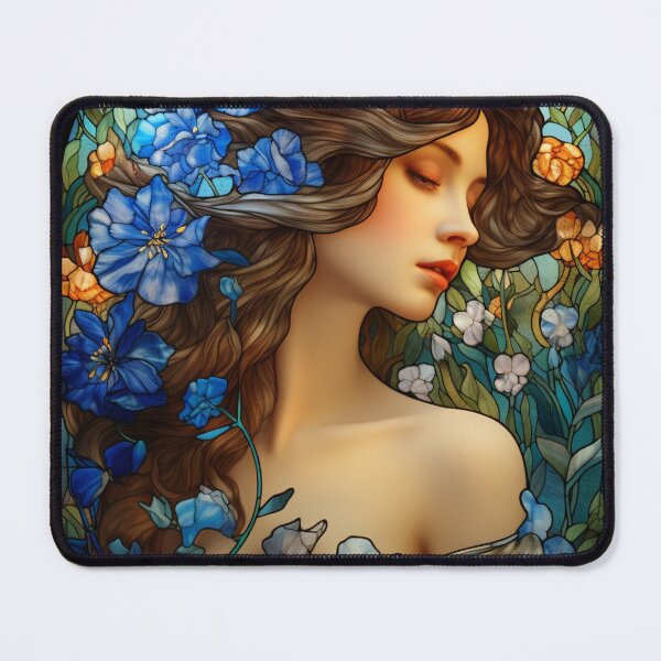 Item preview, Woman with Cornflowers in her hair - Art Nouveau Style designed and sold by ArtNouveauChic.