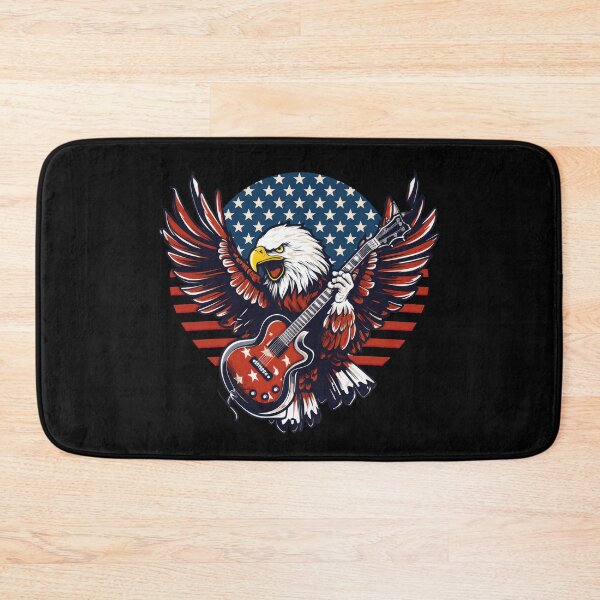 Item preview, A funny patriotic eagle plays the guitar in front of the USA flag designed and sold by WallGemsArt.