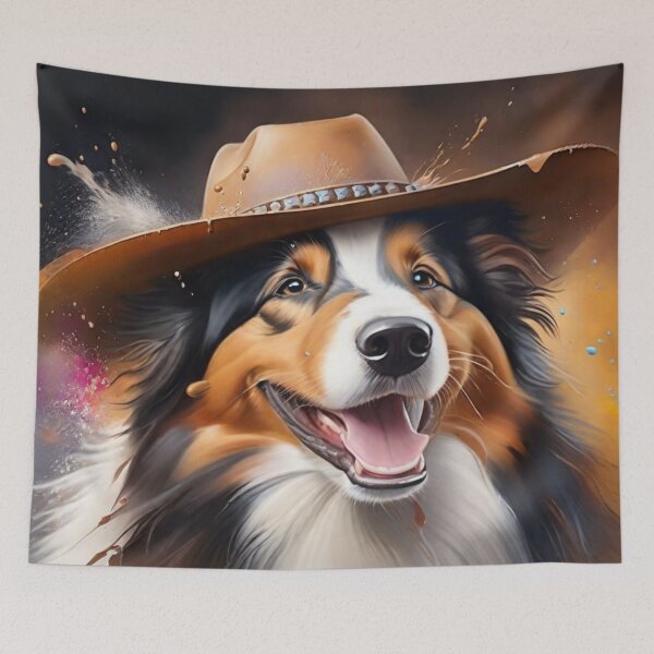 Item preview, Collie Dog Wearing a Cowboy Hat designed and sold by Wolfheartart.
