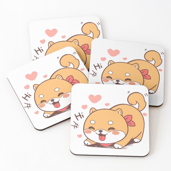 Item preview, Cheerful Chibi Shiba Inu Greeting with Hearts Illustration designed and sold by mumeaw.