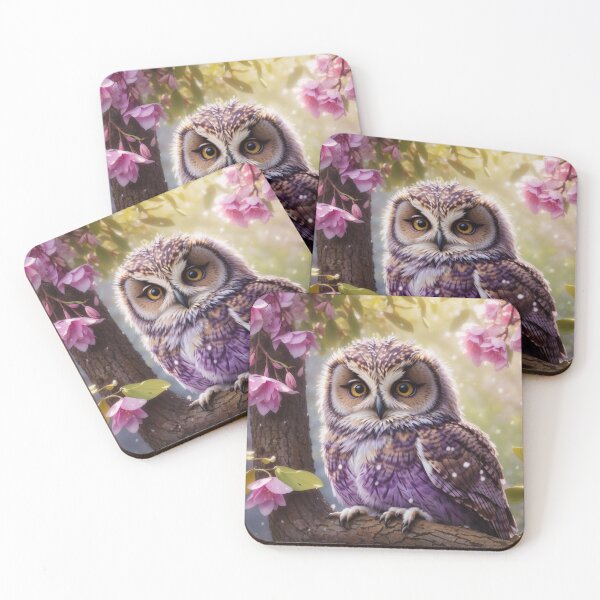 Item preview, Baby Owl Surrounded by Pink Blossom designed and sold by Wolfheartart.