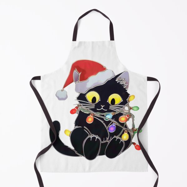 Aperçu de l'œuvre Chat de Noël portant un chapeau de Père Noël avec des lumières créée et vendue par BadLuckByDesign.