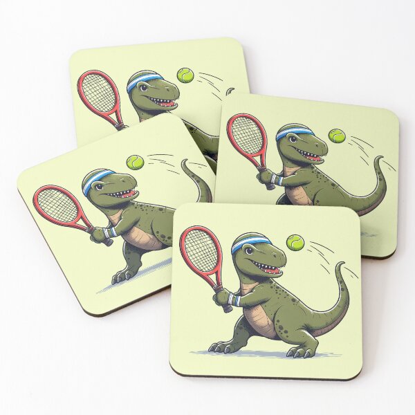 Item preview, Green Dinosaur Playing Tennis designed and sold by Coffee Lifestyle.