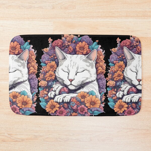 Item preview, Chilling Sleepy white Cat colorful with flowers designed and sold by Catophile.