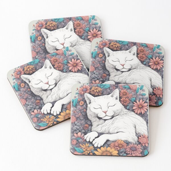 Item preview, Happy calm Cute Cat in Floral grass designed and sold by Catophile.