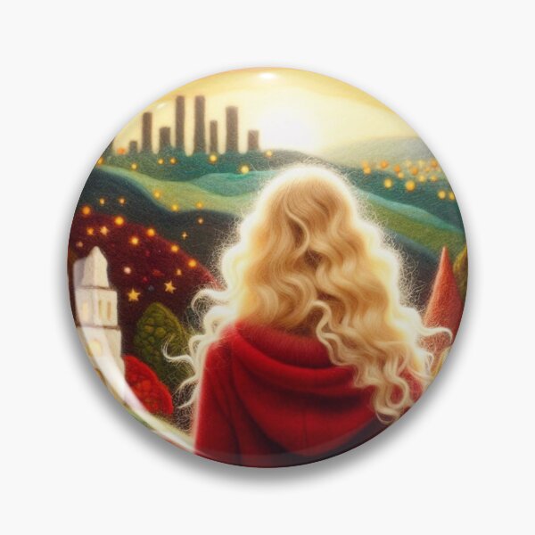 Item preview, A Blonde Woman wearing Red Wool Jacket Looking Over the City of Lights designed and sold by erkabees.