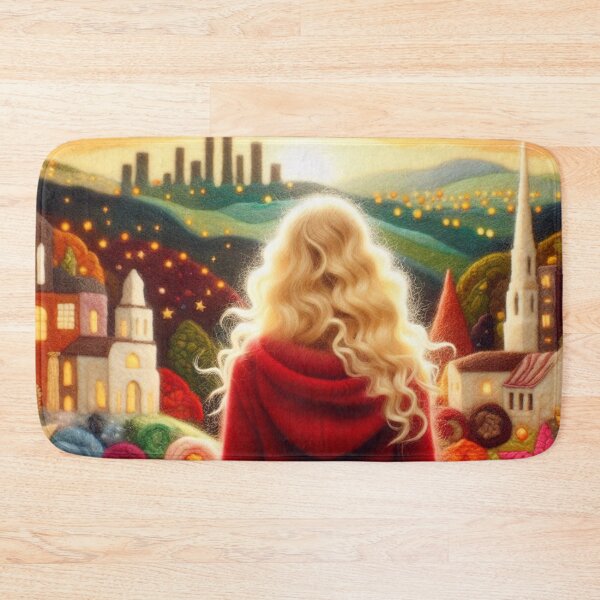 Item preview, A Blonde Woman wearing Red Wool Jacket Looking Over the City of Lights designed and sold by erkabees.