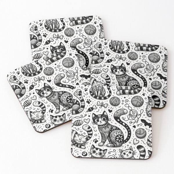 Item preview, Seamless patterns featuring whimsical doodle-style cats 001 designed and sold by MokkaCattern.