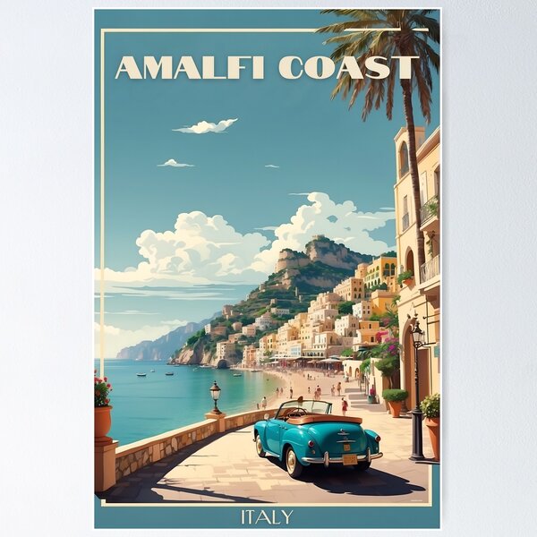 Item preview, Amalfi Coast Dreams: Vintage Travel Poster designed and sold by Ceemko's Vintage Corner.