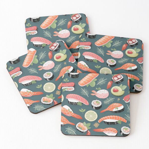 Item preview, Sushi and sashimi elements arranged in a playful seamless design. designed and sold by alexrow.