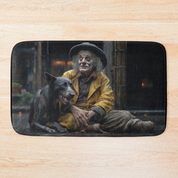 Item preview, An old circus clown and his dog begging in the rain designed and sold by KALEIDOSCOPE UK.