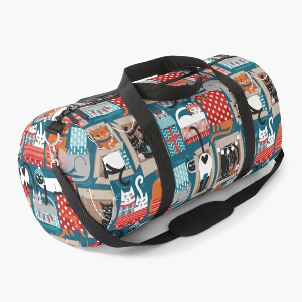 Item preview, Purfect Christmas gifts // teal background cute cats in cardboard red and teal wrapped boxes and holiday ornaments ribbons balls and lights  designed and sold by SelmaCardoso.