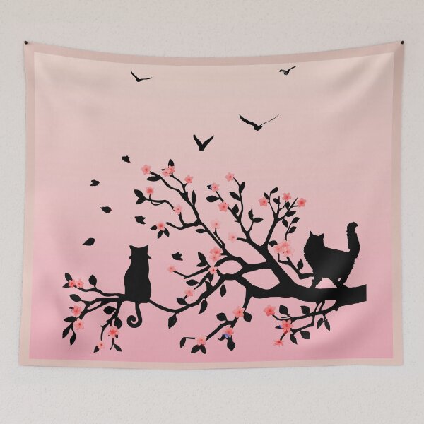 Item preview, TWO CATS IN A BLOSSOM TREE - PINK designed and sold by WendyMaree.