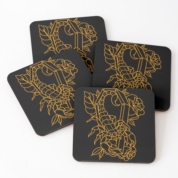 Item preview, Traditional gold scorpion coffin flower flash designed and sold by ReaperRoseCo.