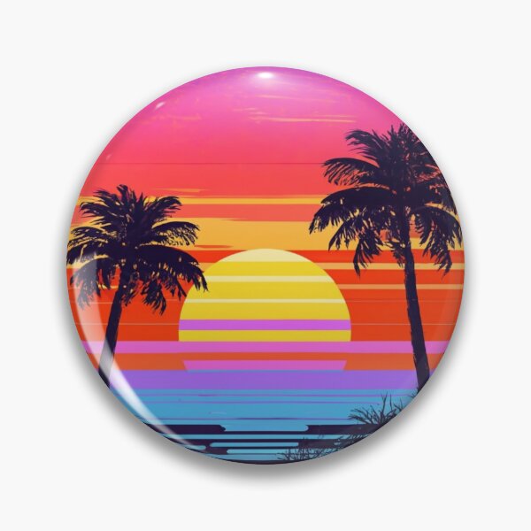 Item preview, Retro Neon Sunset Behind Palm Trees designed and sold by CraftedRealm.