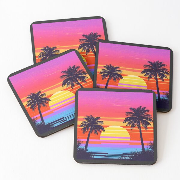 Item preview, Retro Neon Sunset Behind Palm Trees designed and sold by CraftedRealm.