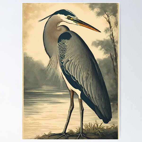 Item preview, "Vintage Blue Heron - Elegant Nature-Inspired Art" designed and sold by Seasonwind.