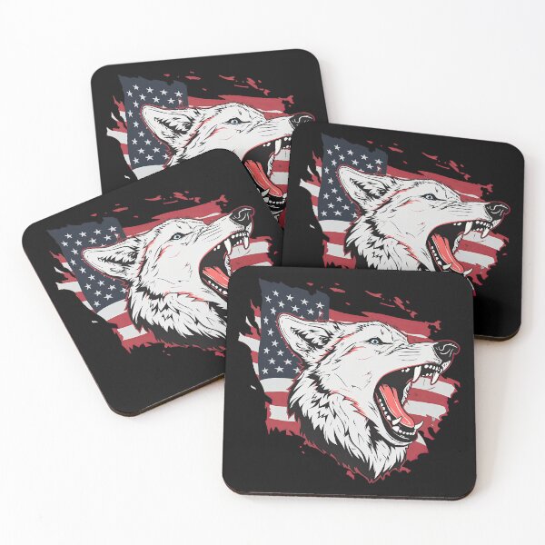 Item preview, Patriotic biting wolf in front of the USA flag designed and sold by WallGemsArt.