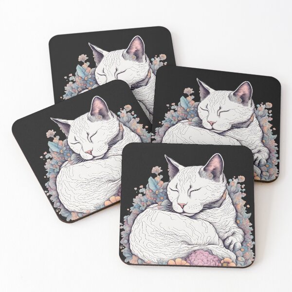 Item preview, Relaxing Sleepy flowers Cute white Cat designed and sold by Catophile.