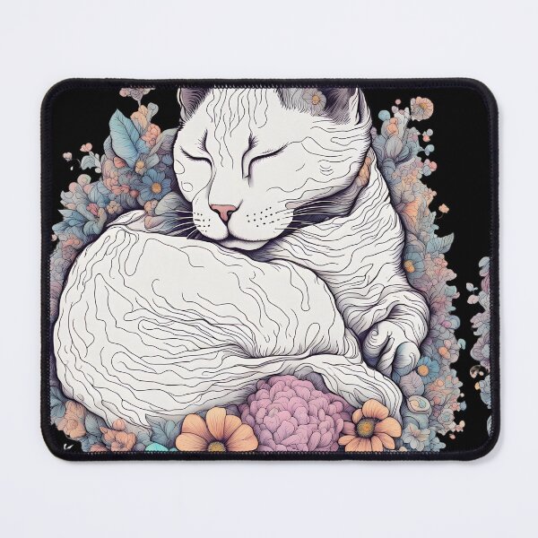 Item preview, Relaxing Sleepy flowers Cute white Cat designed and sold by Catophile.